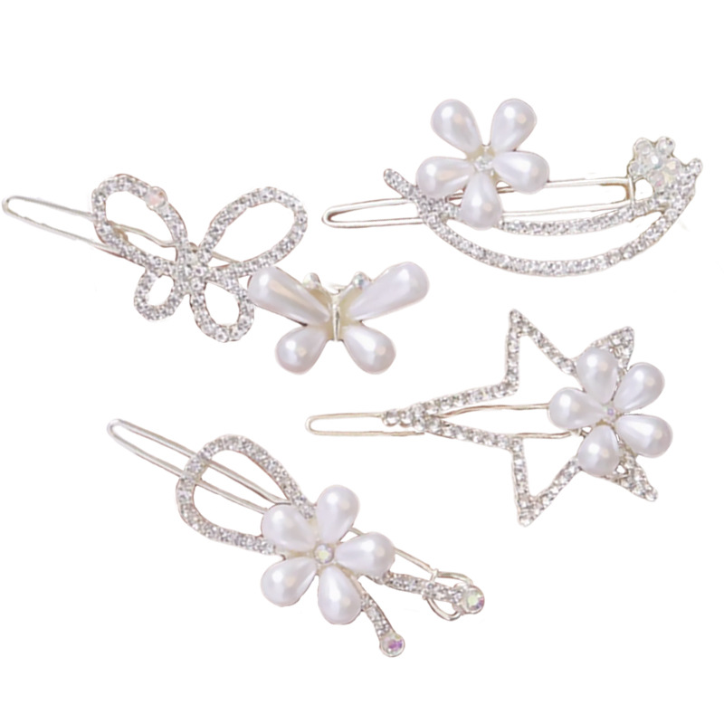 Korean Style Rhinestone Barrettes Female Butterfly Pearl Fresh Bang Clip Cute Super Fairy Side Clip Ornament Wholesale Hairpin
