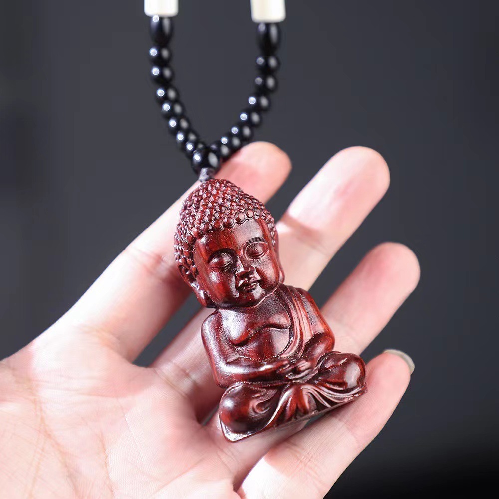 紫檀木雕弥勒佛爷汽车挂件背包小饰品吊坠挂绳男随身手把玩件
