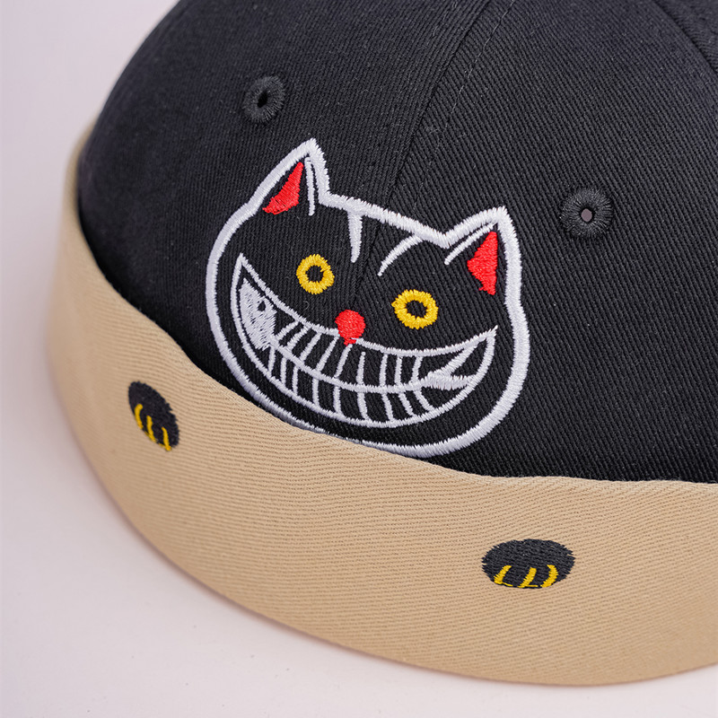 Cross-Border New Arrival Cartoon Cat Embroidery Chinese Landlord Hat Beanie Dome Skullcap Yuppie Hat Men and Women Street Hip Hop Hat