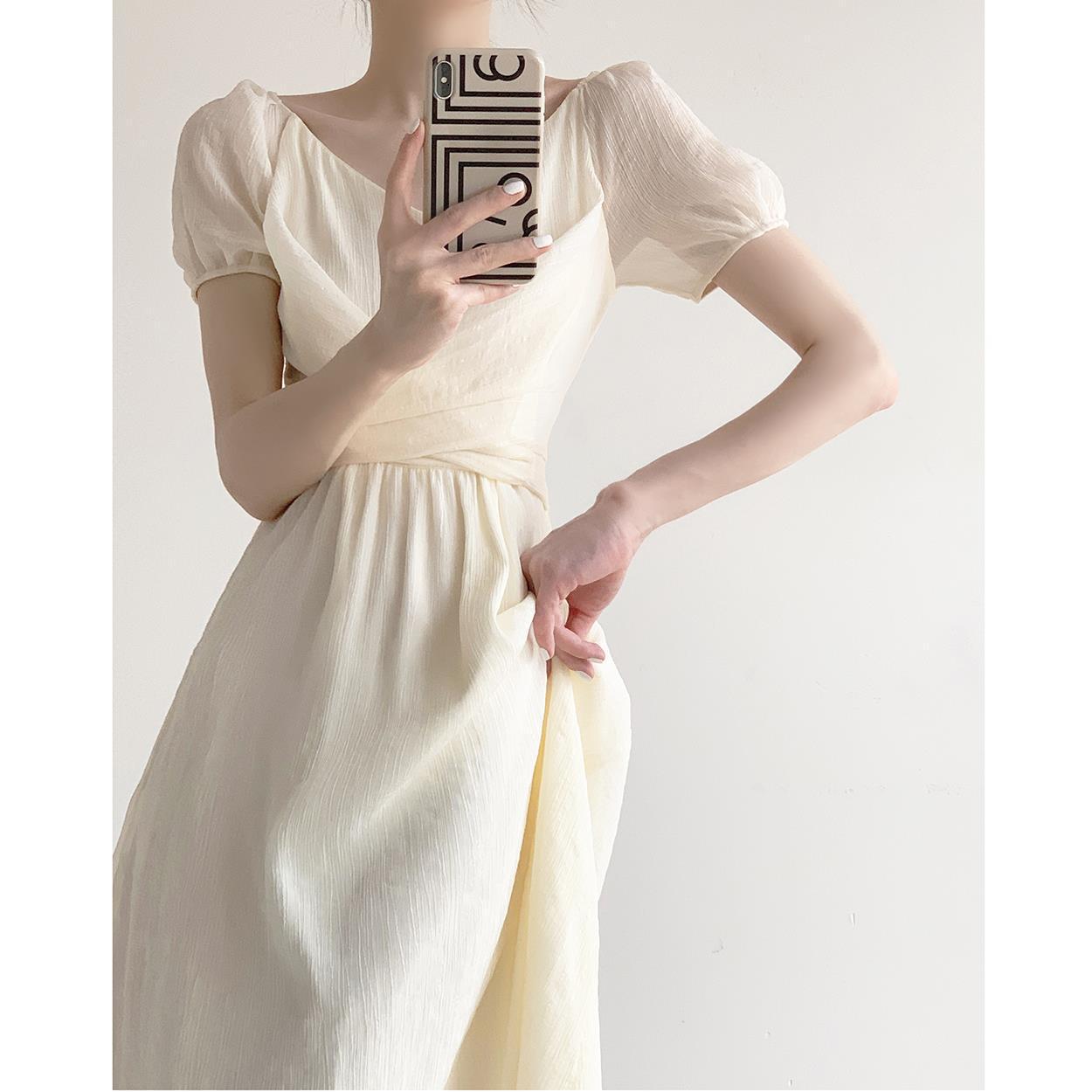 Tea Break French Dress Special-Interest Design V-neck Retro Summer Sense Gentle Elegant Style First Love Skirt