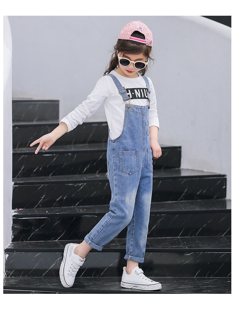 黑色背带裤女童牛仔背带裤大童2022新款春夏中大童韩版宽松秋哈伦