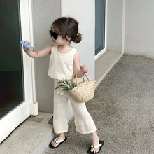 韩版童装女童套装夏季新款时髦洋气针织背心裤子时尚小香风两件套