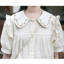 学院风娃娃领上衣刺绣甜美衬衫2024夏季新款设计感百搭日式衬衣女
