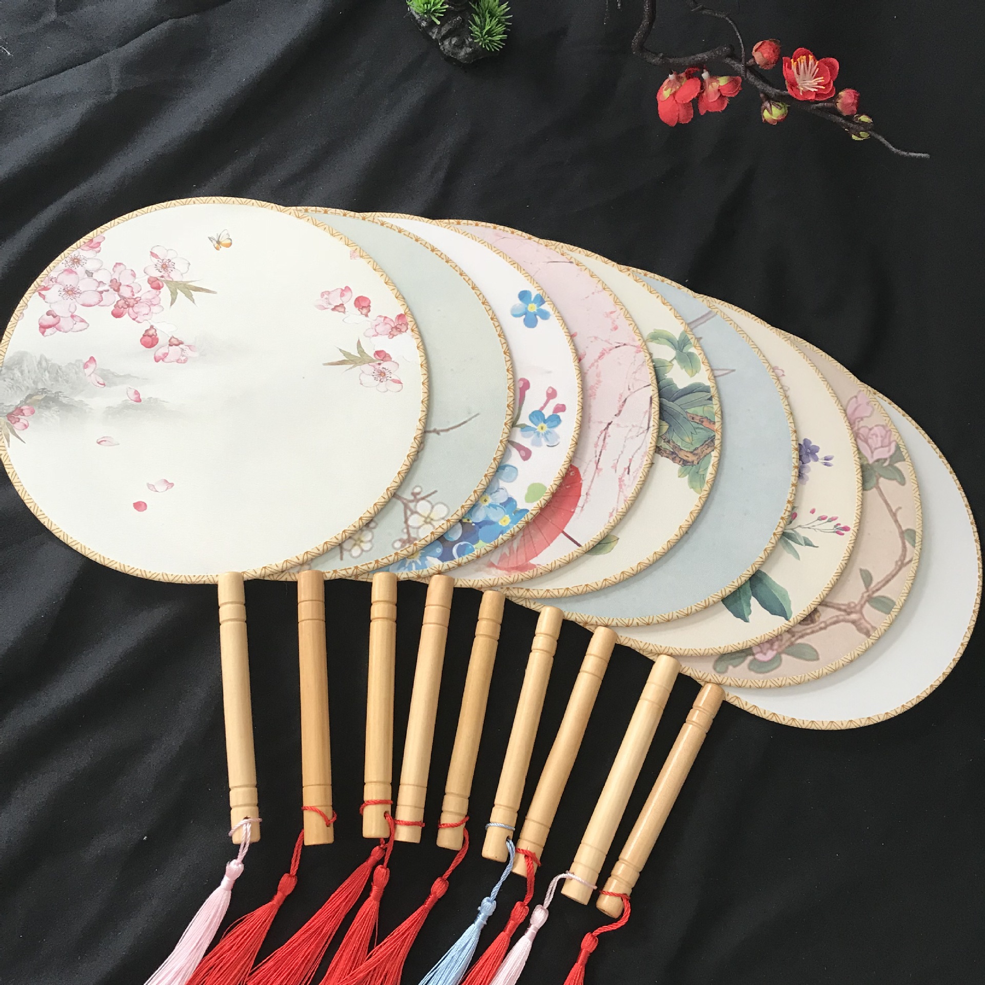 团扇花瓣形状圆形女式宫扇古典宫廷荷花牡丹演出舞蹈 扇子