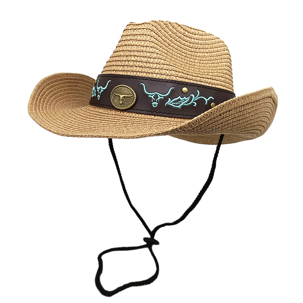 西部牛仔帽男女春夏骑士骑马沙滩海边旅游度假帽子遮阳硬草帽礼帽