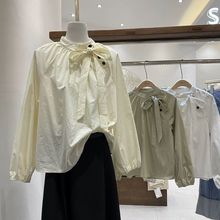 法式复古立领气质斜扣纯棉衬衫女2024新款小众长袖设计感韩版衬衣