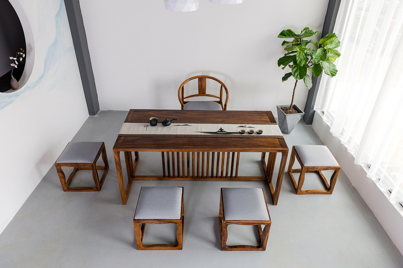 新中式实木茶桌 客厅胡挑木泡茶桌组合 禅意复古原木功夫茶桌茶台