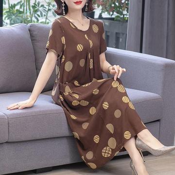 特大码300斤中老年棉绸连衣裙女中长款加肥加大200斤胖妈妈装裙子