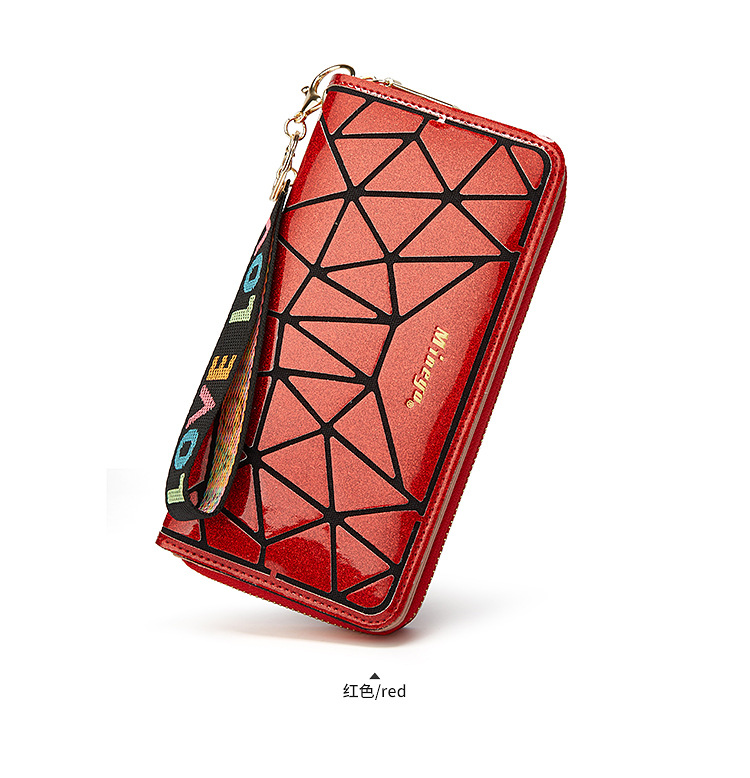 跨境新款零钱包女亮片手机包炫彩几何手拎包长款拉链卡包卡夹h998
