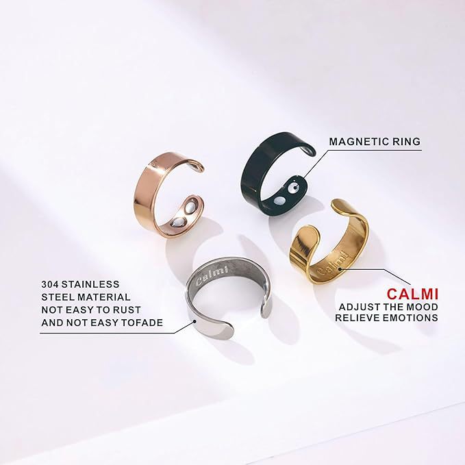 跨境爆款不锈钢磁石戒指刻字calmi戒指磁疗戒指减压冥想饰品配饰