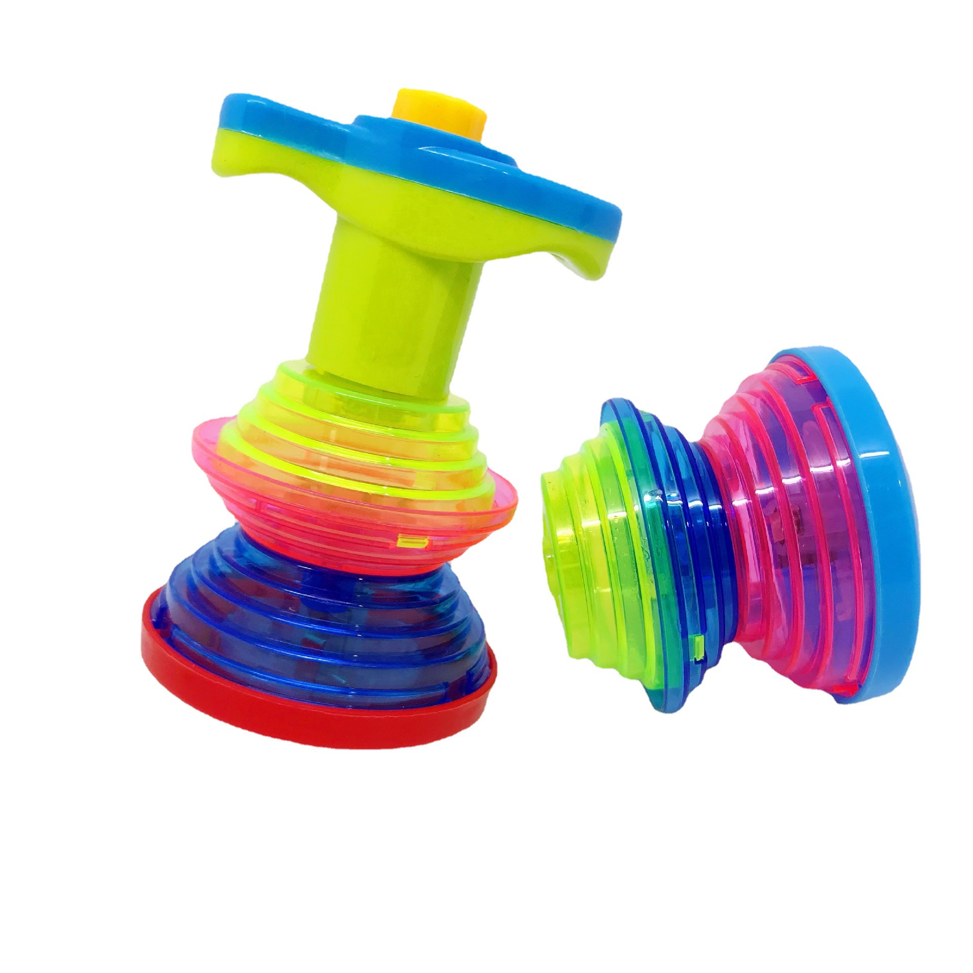 新款儿童七彩灯光陀螺发射器旋转玩具夜市批发卡通彩盒男孩女孩