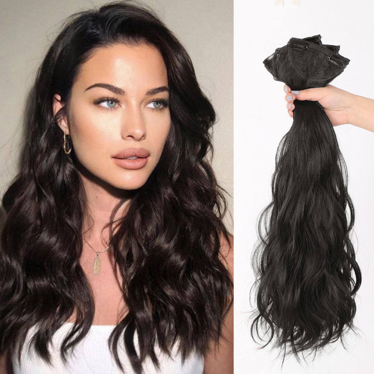 假发发片无痕隐形接发片水波纹假发女长发蓬松增发量三片式假发片