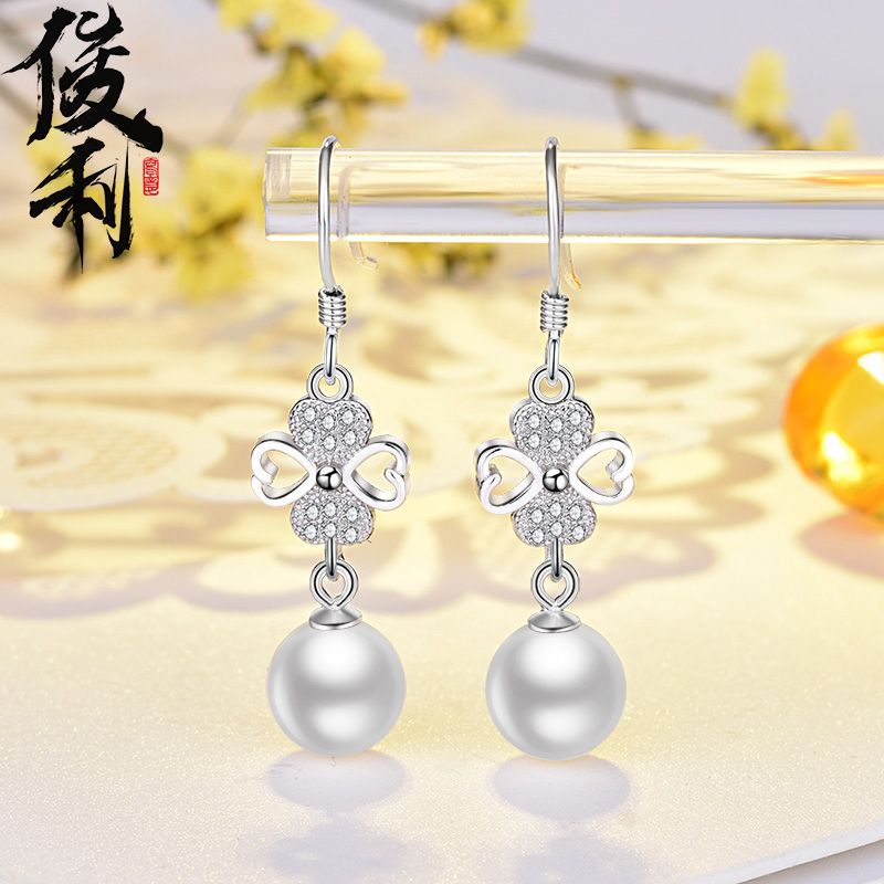 s925纯银四叶草耳环韩国气质时尚长款耳坠2021新款潮网红个性耳饰