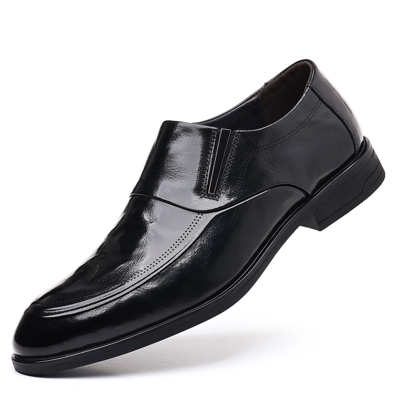 Genuine Leather Business Casual Shoes New Comfort All-Match Men's Breathable Shoes Slip-on Pointed Formal Soft Bottom Leather Shoes Wedding Shoes