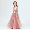 children full dress Pink Sling models girl full dress Piano level examination show Cello show student host