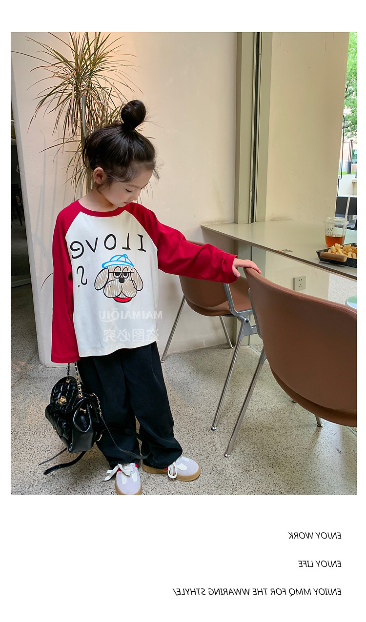 童装儿童韩系卡通印花T恤2024秋季新款女童宽松撞色插肩袖上衣潮详情13