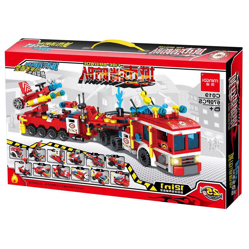 Compatible with Lego City Fire Truck 25-Change Puzzle Assembled Building Blocks Boys Toys Large Gift Box Wholesale