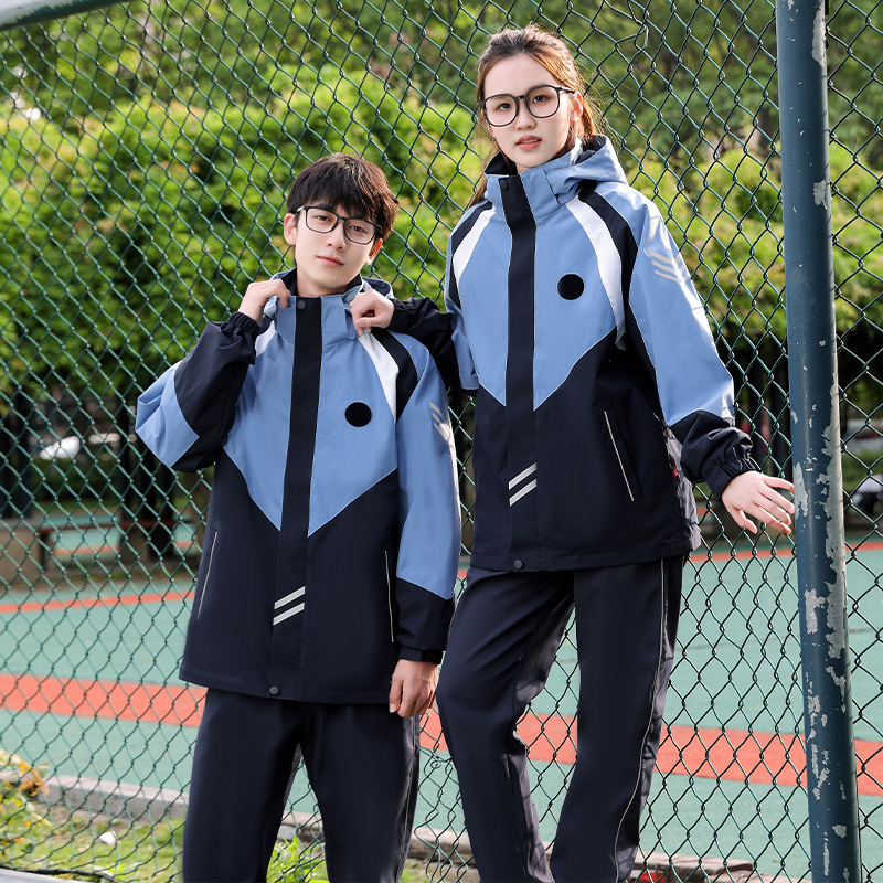 冲锋衣三件套加厚校服套装中学生学院风冬季高中生初中生班服秋装