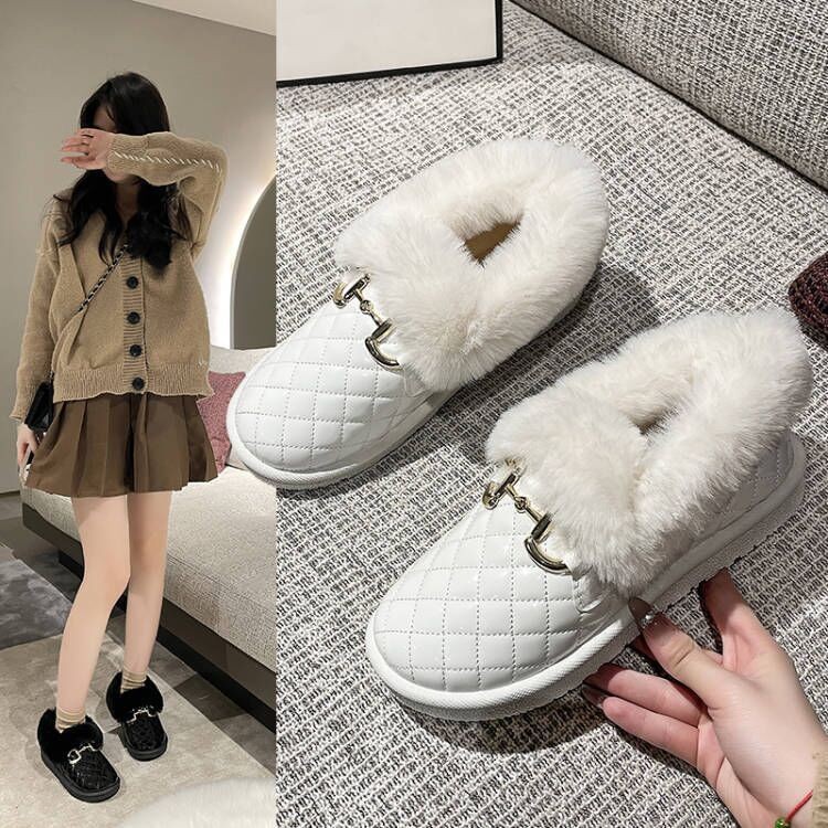 Winter Waterproof Cotton-Padded Shoes Women's Cold-Proof Warm Shoes Non-Slip Wear-Resistant Flat Shoes Slip-on Lazy Plush Boots Cotton-Padded Shoes