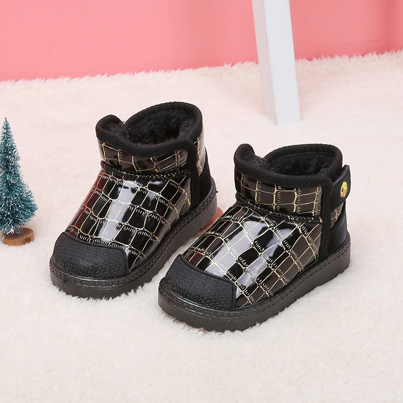 Children's Snow Boots Baby Cotton Shoes Boy's Ankle Boot Girls Ugg Fleece-lined Thick Waterproof Non-Slip Leather Children's Shoes