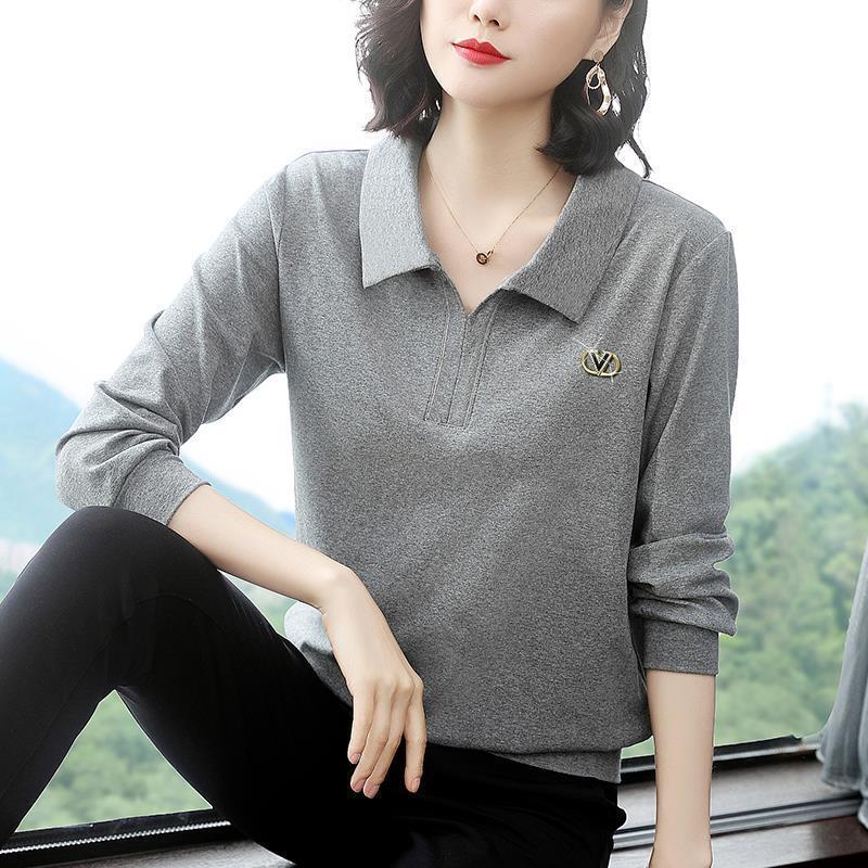 Aodale Combed 95% Cotton Spring and Autumn New Hoodie Women's Loose Korean Style All-Match Polo Collar Cotton Long Sleeve