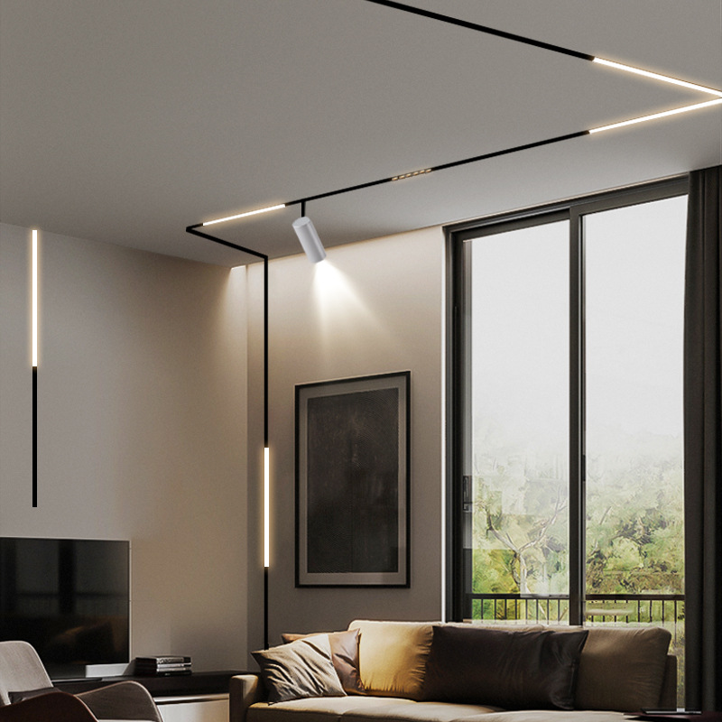 轨道灯吊灯墙壁导轨射灯嵌入式背景墙商铺暖色黑白led天花灯客厅3