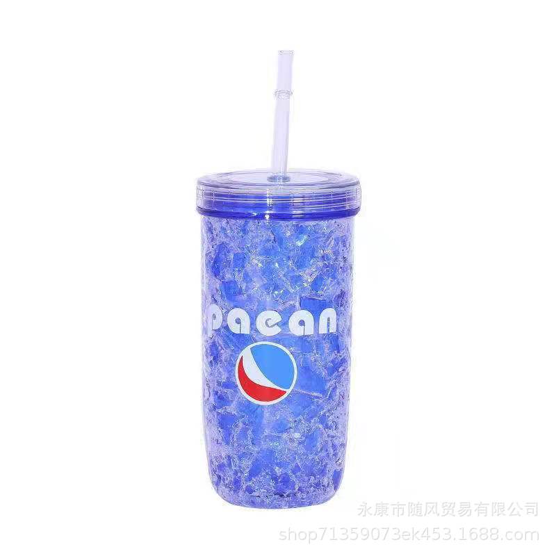 Cross-Border Direct Supply Fashion Plastic Ice Cup Summer Internet Celebrity Ice Cup Creative Cans Double-Layer Plastic Straw Cup