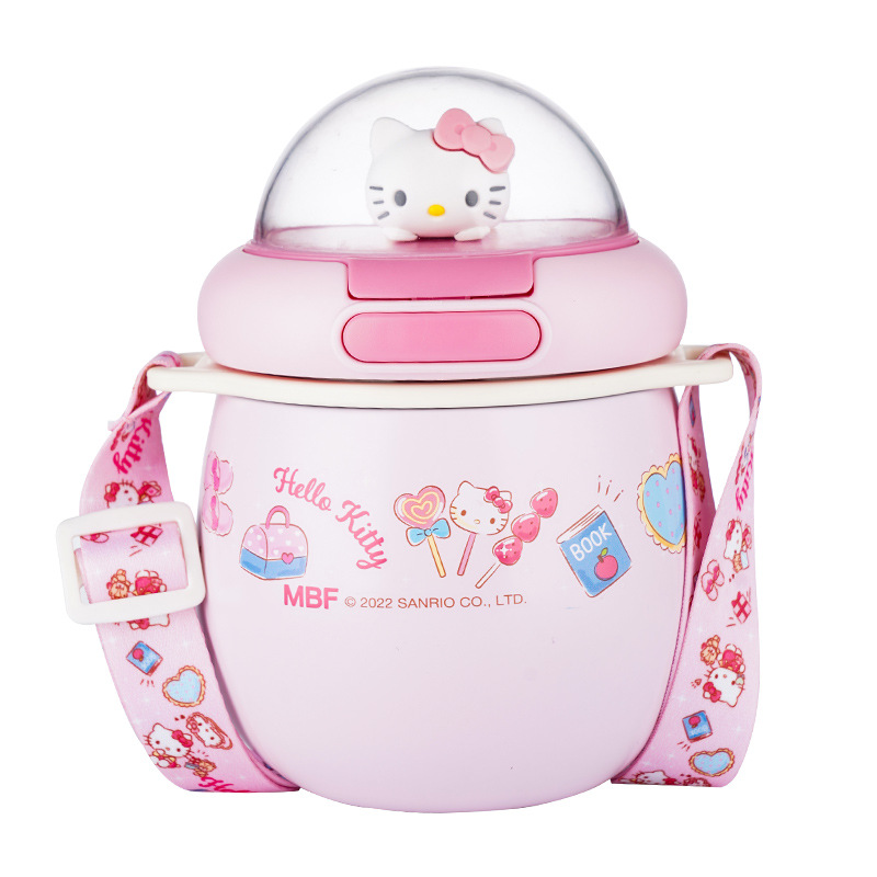 Children's Straw Thermos Cup Cute Hellokitty Cup Girl Good-looking Creative Trending Big Belly Drinking Cup Female