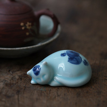 陶瓷手绘小猫茶宠摆件招财猫富贵猫新中式办公装饰品茶玩茶道配件