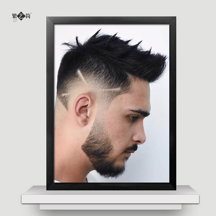 男士油头发型装饰画美发店装饰图片海报发廊造型油头馆挂画有框画
