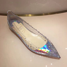 【现货】一件代发 水钻透明平底鞋女尖头水晶鞋满天星银色单鞋婚