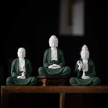 娑婆三圣释迦牟尼佛佛像观音地藏王家居客厅玄关桌面陶瓷工艺品摆