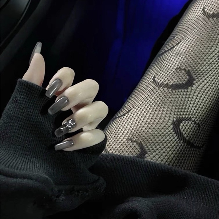 特惠奈妮娜z-202暗黑十字假指甲片哥特跨境丝袜黑色软甲穿戴美甲