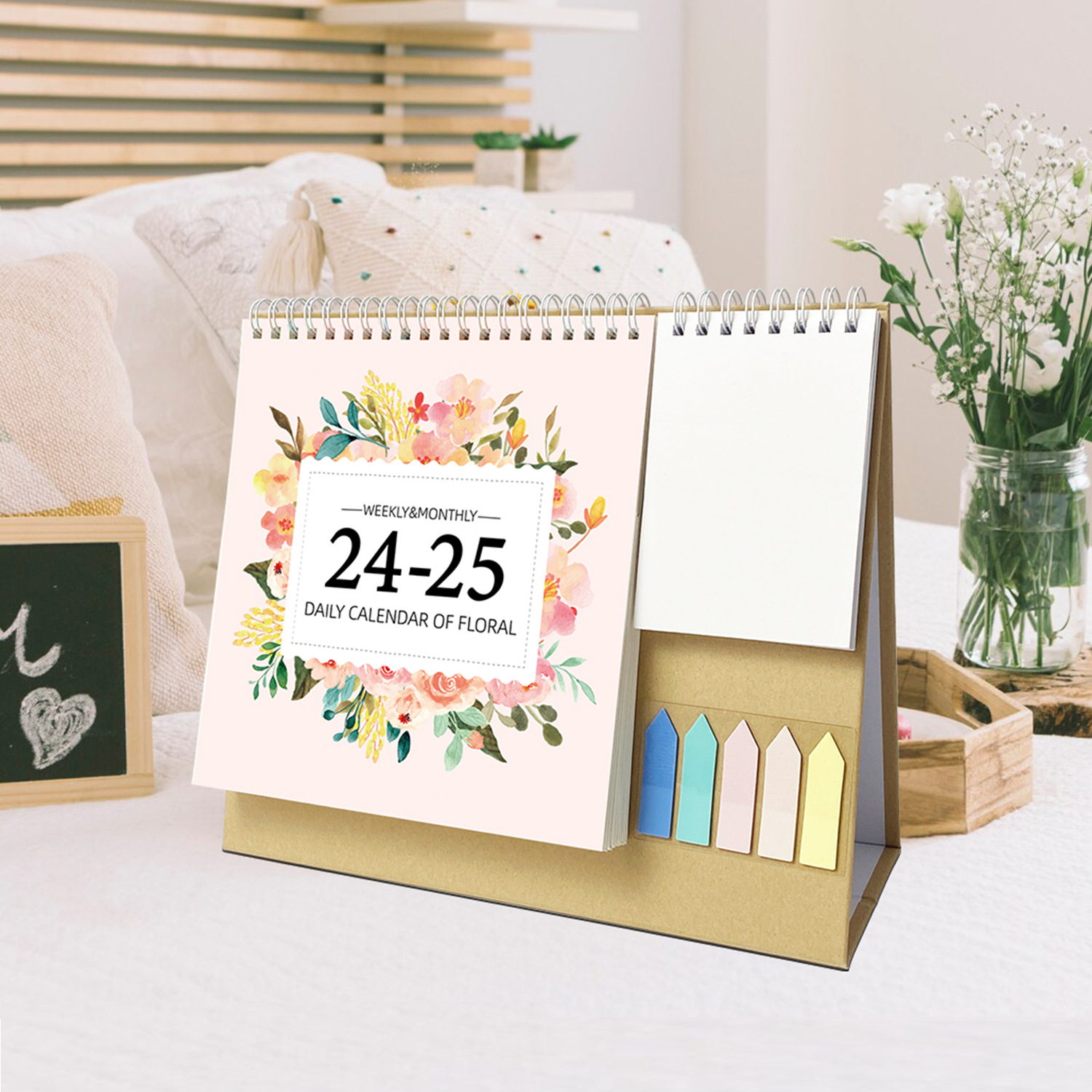 跨境新款2024-2025年英文台历多功能便签口袋日历日常规划记录本