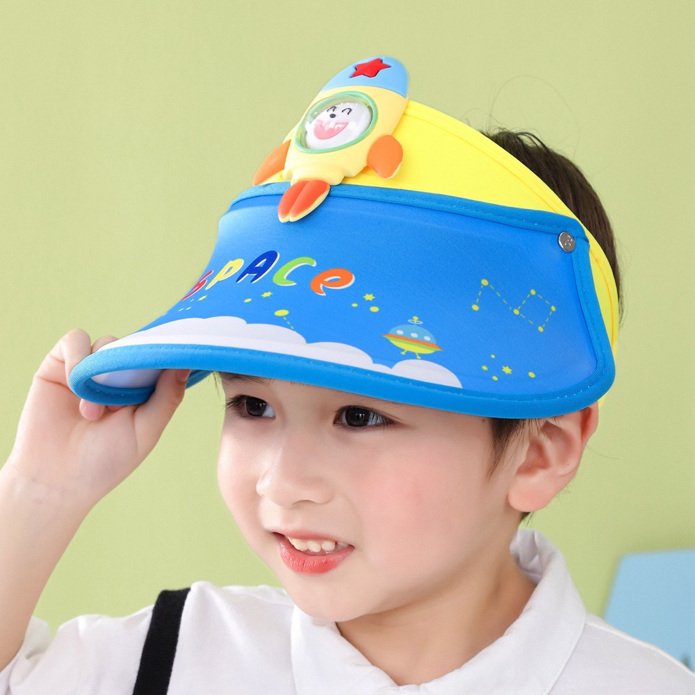 儿童space火箭星球空顶帽夏季男童女童大帽檐防晒帽户外遮阳帽子