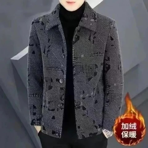 男士冬季外套加绒加厚呢子夹克秋冬新款保暖衣服男装短款毛呢大衣