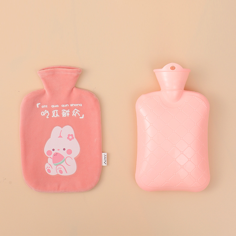 Hot Water Bag Water Injection Student Portable Cute Plastic Student Dormitory Warm Water Bag Plush Warm Belly Cartoon Female