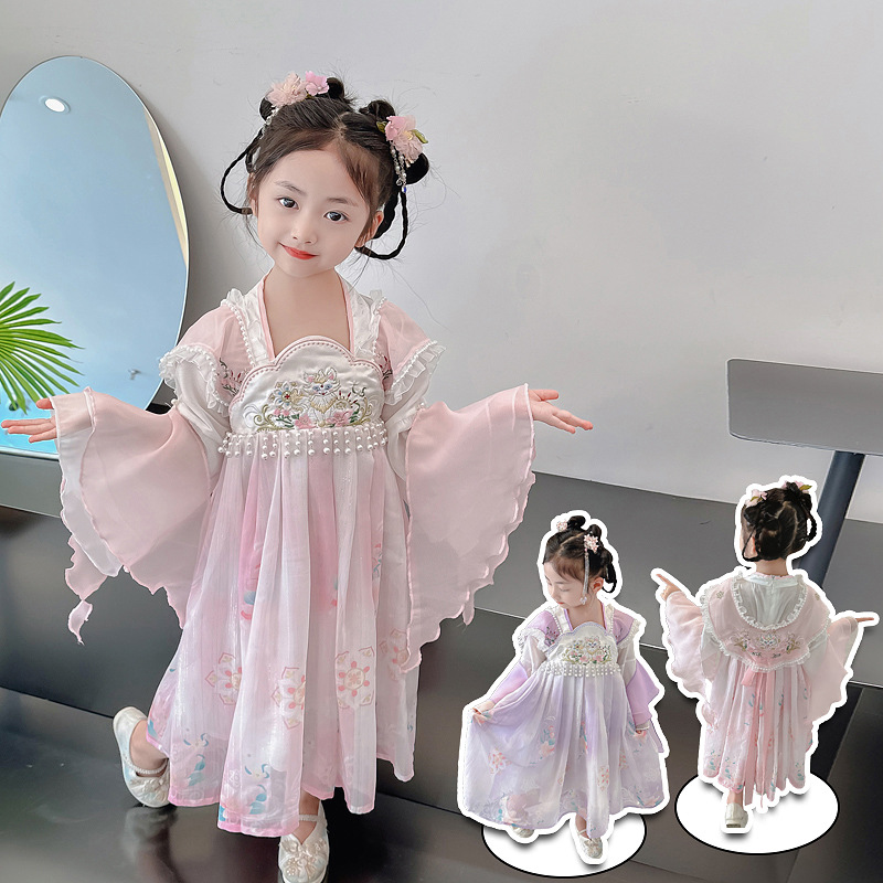 女小童汉服裙子春秋2024新款小女孩襦裙表演服宝宝古风超仙公主裙