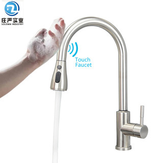 Cross-Border Intelligent Touch Sensor 304 Stainless Steel Pull-out Kitchen Faucet Hot and Cold Dual Control Washing Basin Wholesale