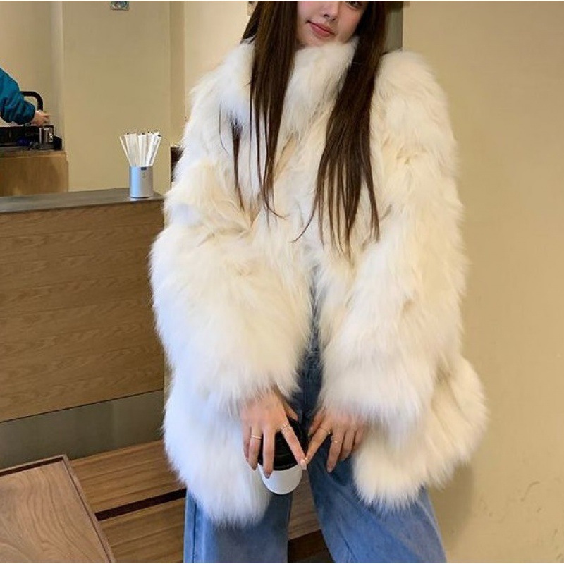 环保狐狸毛皮草外套女2023新款冬中长款立领加厚时尚年轻毛毛大衣