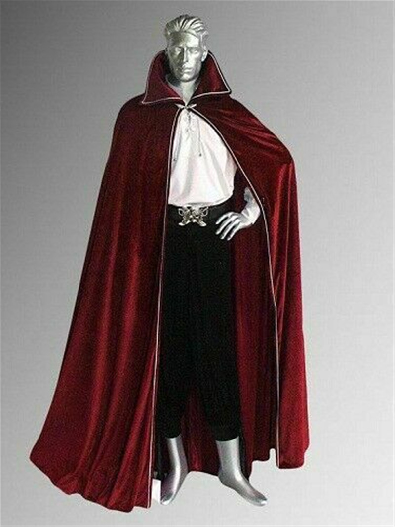 2022欧美罗马骑士立领斗篷圣诞节披风齐地长度男士护卫风衣酒红色