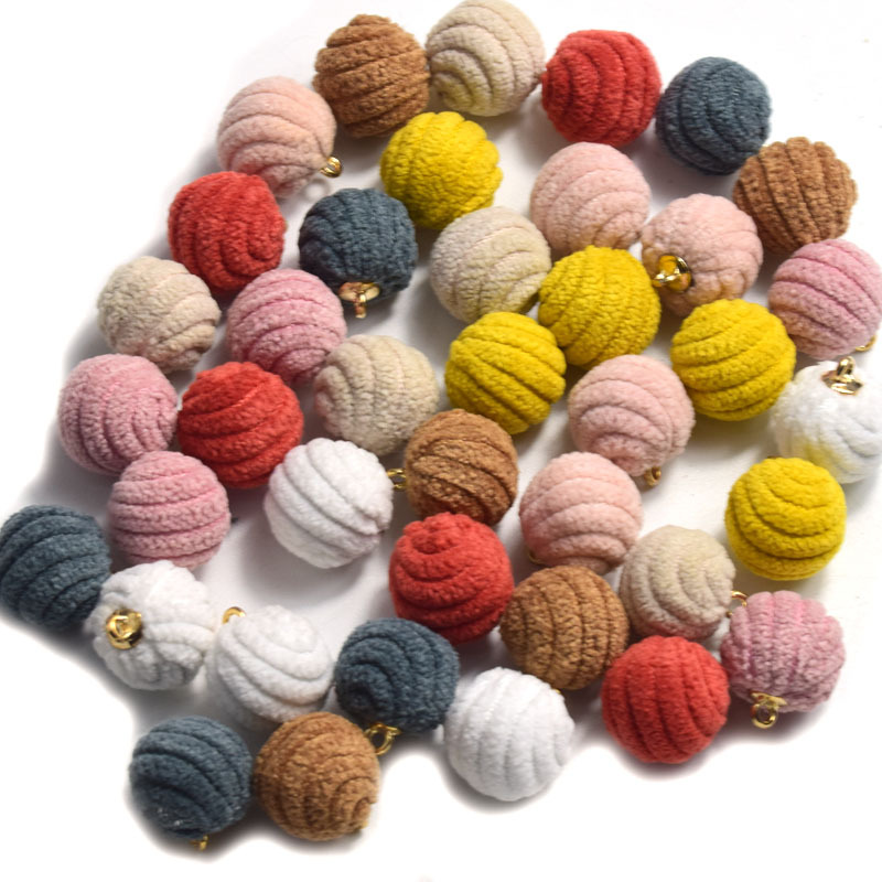 diy配件可爱条纹彩色毛球头绳皮筋毛绒饰品发圈手链吊坠手机挂件
