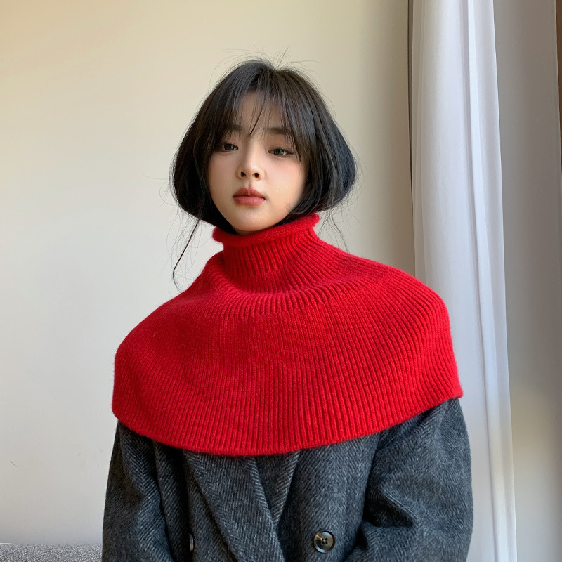 Korean Style Detachable Collar Scarf Winter New Fashionable Outerwear Pullover Scarf Women's Pure Color All-Matching Bandana Woolen Knit Shawl