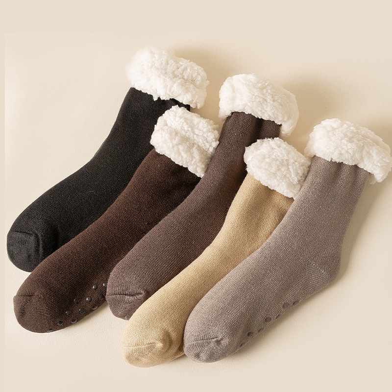 Snow Socks Men's Autumn and Winter Home Sleeping Socks Extra Thick Thickened Feet Warmer Lambswool Mid-Calf Cold-Proof Room Socks Women