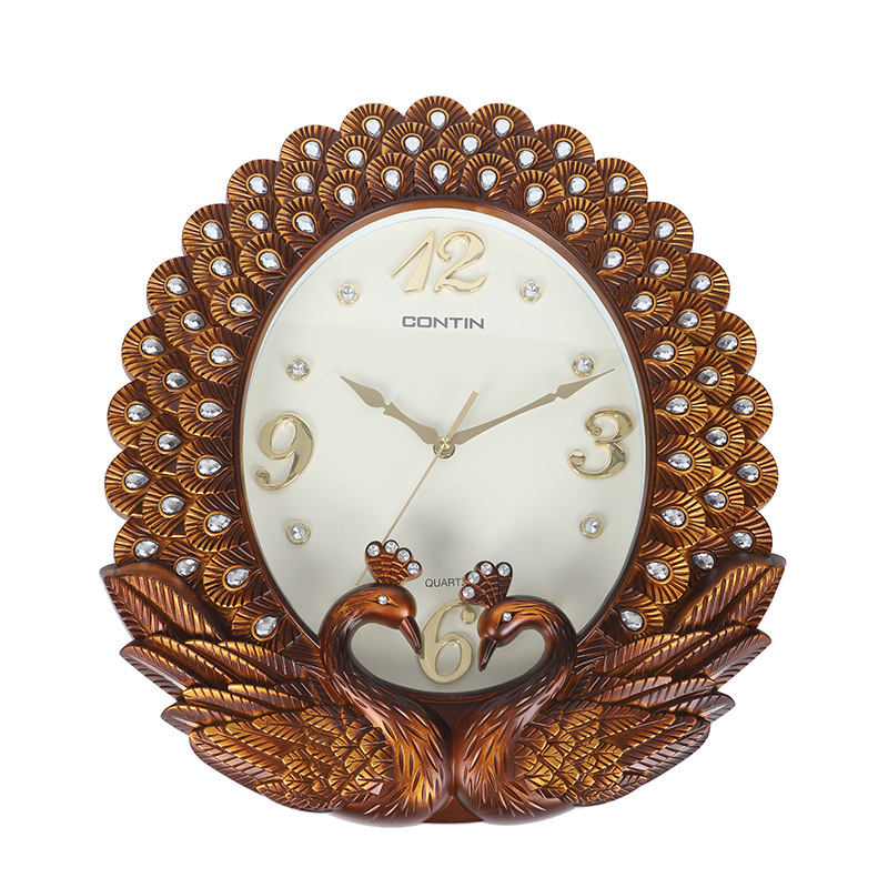 Kangtian Contin Peacock Shape Wall Clock Foreign Trade Wholesale Decoration Factory Direct Supply in Stock