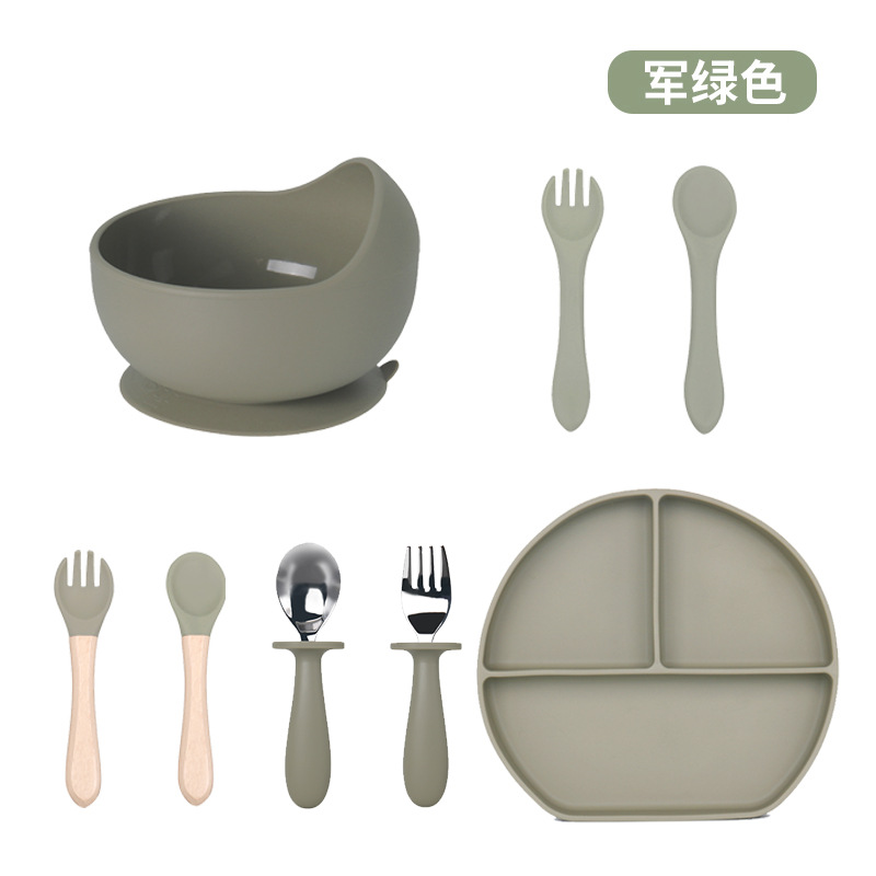 Baby 304 Silicone Short Handle Spoon and Fork Set Pedology Eating Training Spoon Edible Silicon Food Supplement Spoon