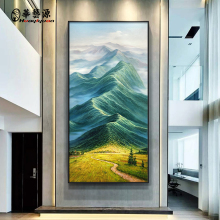 油画山现代风景玄关挂画靠山纯手绘青入门装饰画巨人绿色龙脉寓意