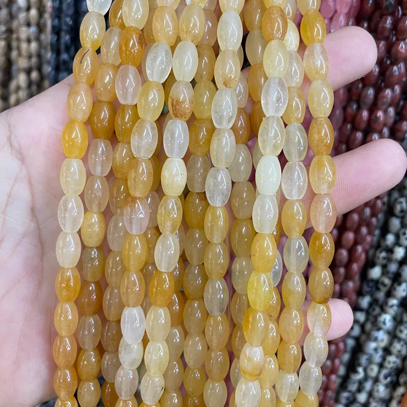 树纹玛瑙米珠散珠4x6mm白色绿色天然半宝石饰品配件项链手链串珠