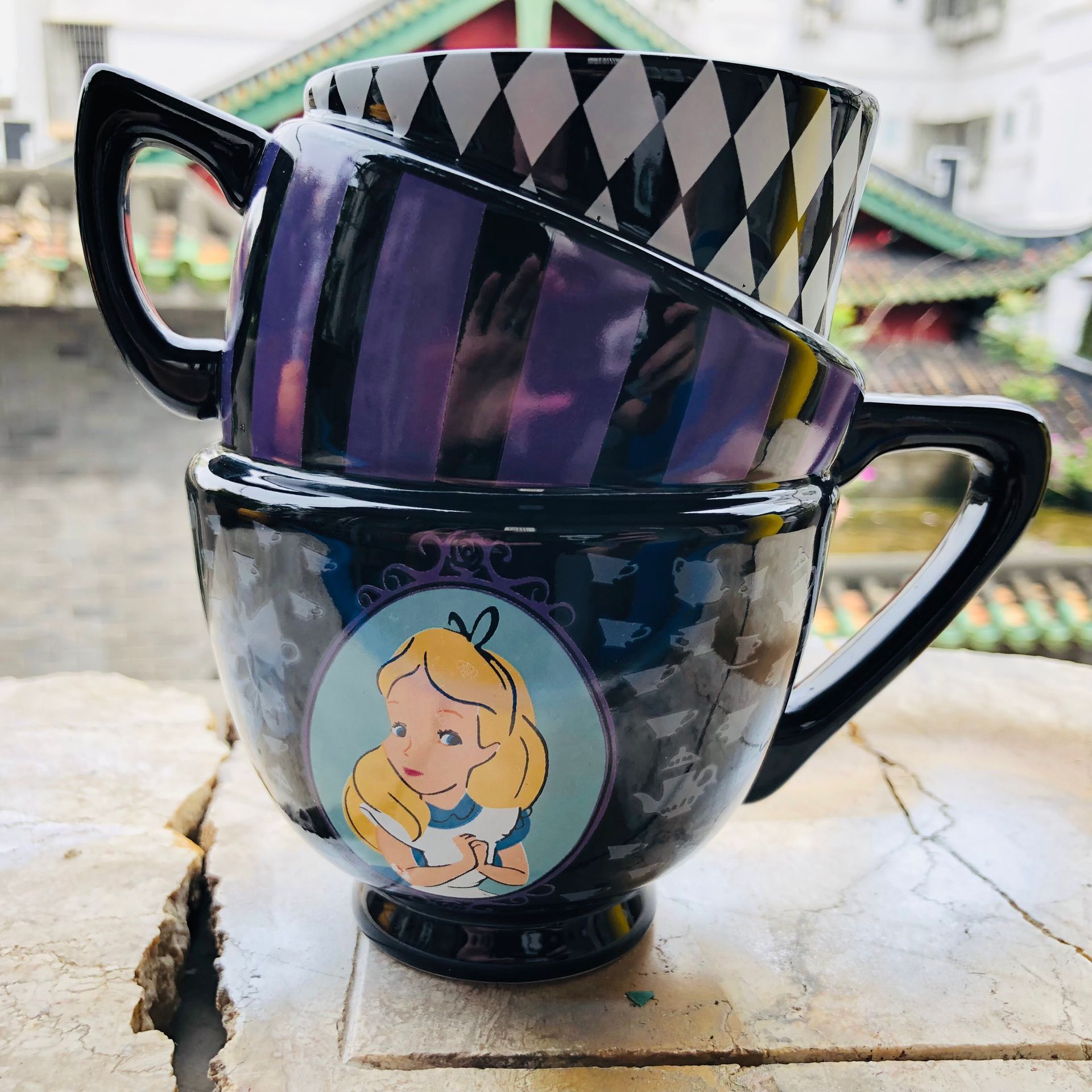 爱丽丝梦游仙境水杯叠叠杯卡通个性三层陶瓷杯子咖啡杯马克杯笔筒