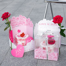520情人节蛋糕装饰透明蛋糕盒仿真鲜花情侣告白节日快乐包装盒子